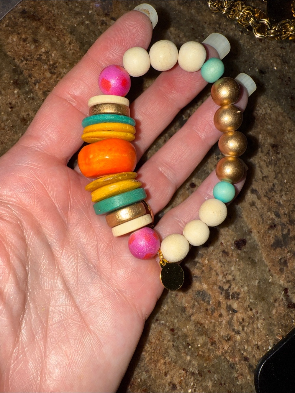 Audra Style~Colorful Beaded Stretch Bracelet with Gold Charm - Picture 3 of 4